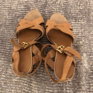 Franco Sarto tan wedge sandal with buckle 8.5